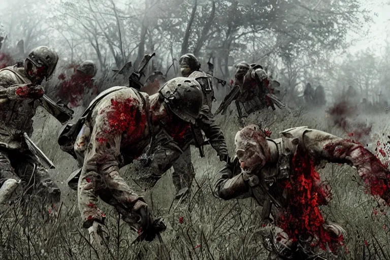 Image similar to bloody battlefield, filled with dead bodies, photorealistic, detailed