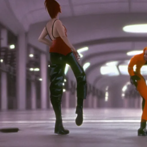 Prompt: The matrix, LeeLoo, Sprinters in a race, The Olympics footage, stylized, hyperreal, cinematic stillframe, The fifth element
