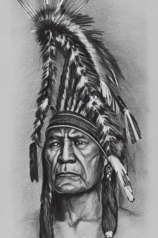 Image similar to sketch of Native American in headdress