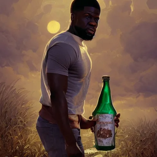 Prompt: clear portrait of kevin hart holding a gigantic bottle of milk, golden hour background, cottagecore!!, hyper detailed, character concept, full body, dynamic pose, intricate, elegant, highly detailed, digital painting, artstation, concept art, smooth, sharp focus, illustration, art by artgerm and greg rutkowski and alphonse mucha