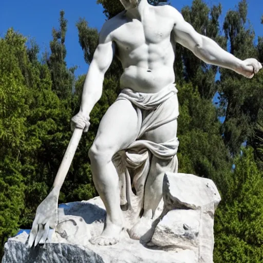 Prompt: a marble statue of a man preparing for battle holding a shovel, in the style of ercole ferrata