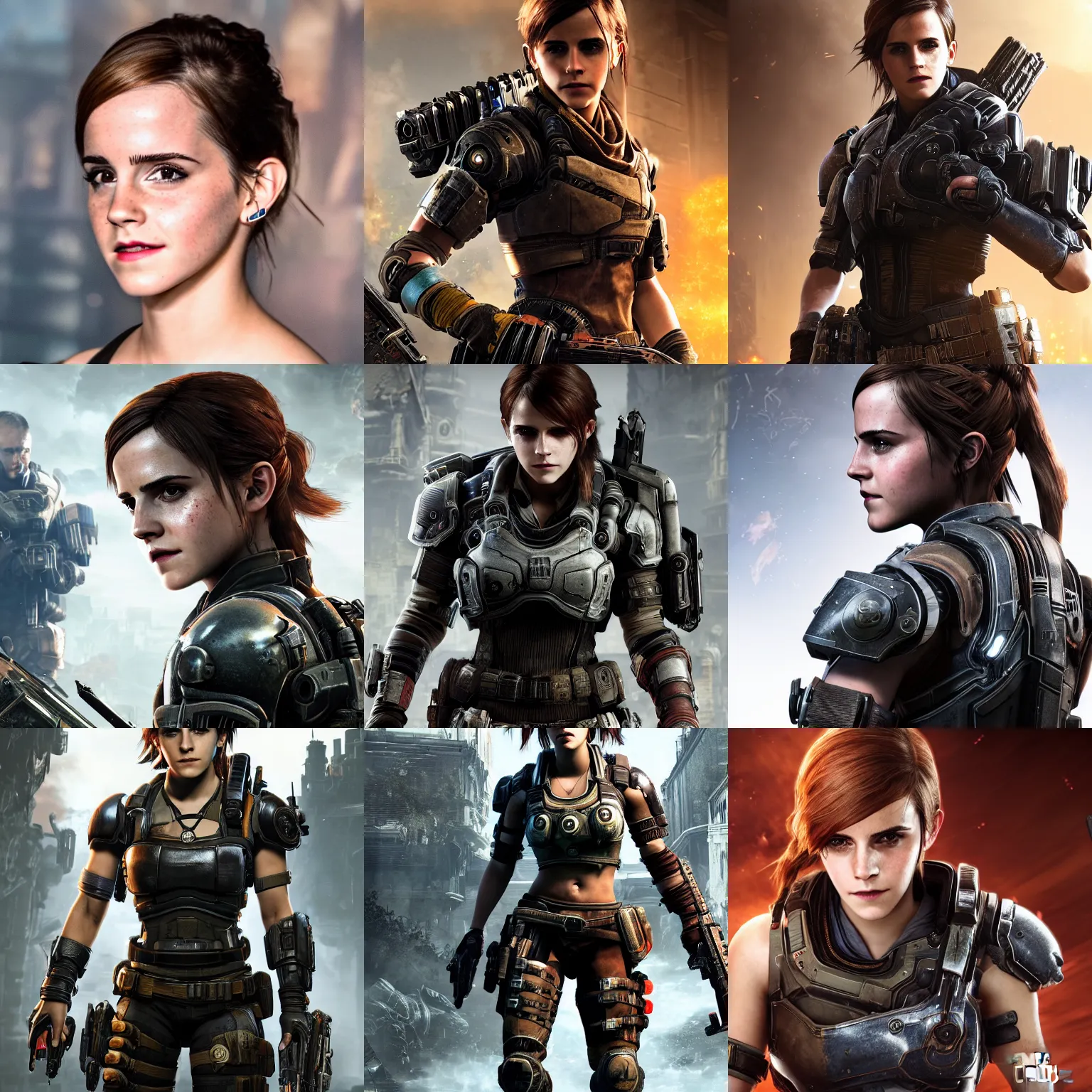 Prompt: emma watson in gears of war destiny 2 overwatch witcher 3 god of war tomb raider cyberpunk 2 0 7 7 doom, highly detailed, extremely high quality, hd, 4 k, professional photographer, 4 0 mp, lifelike, top - rated, award winning, realistic, detailed lighting, detailed shadows, sharp, edited, corrected, trending