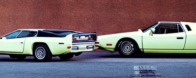 Image similar to a single 1 9 7 6 lotus esprit and 1 9 6 9 dodge charger hybrid, dslr