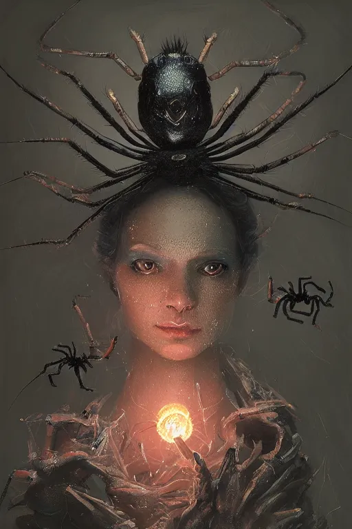 Prompt: A fancy portrait of a women spider by Greg Rutkowski, beeple, Sung Choi, Mitchell Mohrhauser, Maciej Kuciara, Johnson Ting, Maxim Verehin, Peter Konig, Bloodborne, 8k photorealistic, cinematic lighting, HD, high details, dramatic, dark atmosphere, trending on artstation