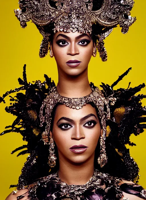Image similar to photo of beyonce styled by nick knight posing, intricate headpiece, showstudio, vogue magazine, 2 0 2 0, canon, highly realistic. high resolution. highly detailed. dramatic. 8 k. 4 k. zeiss lens, canon eos, cinematic lighting, photography, film still