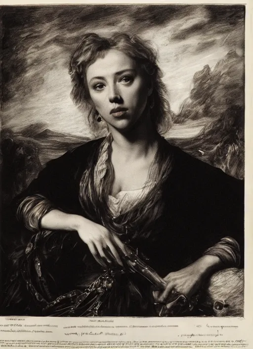 Image similar to , , Scarlett Johansson dressed as black cannery,, Dramatic, Edge, Good, Infused, Backlight, De-Noise, VFX, insanely detailed and intricate, hypermaximalist, facial ,elegant, ornate, hyper realistic, super detailed, by Anthony Van Dyck, by Ivan Shishkin, by John Constable