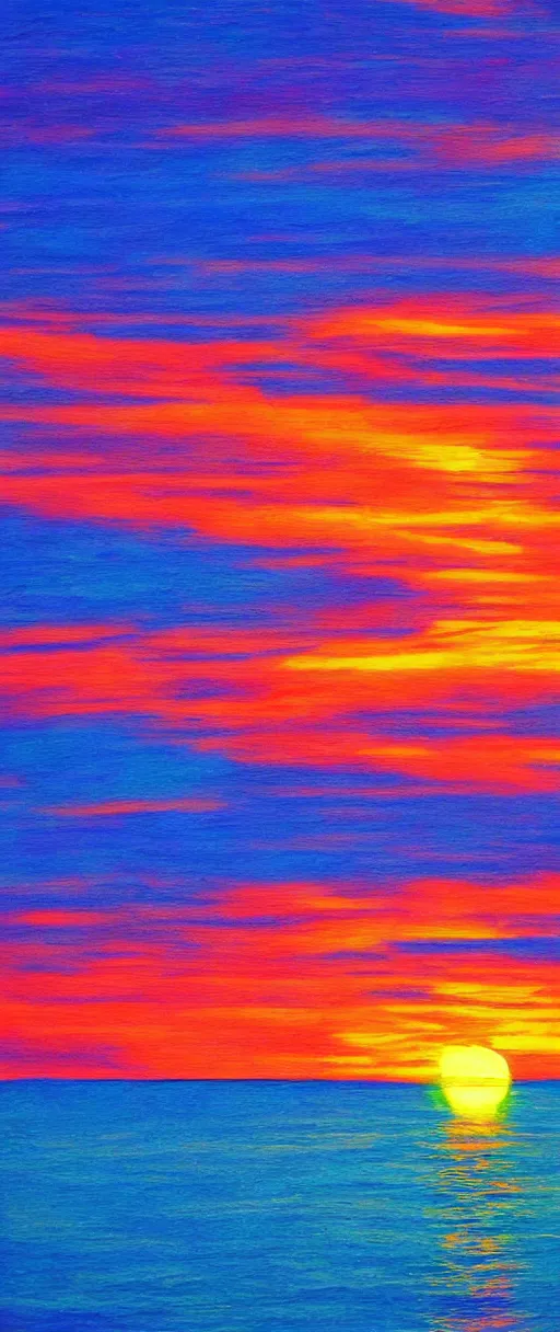 Image similar to a psychedelic sunset over the ocean