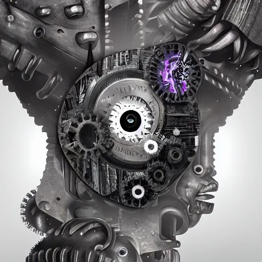 Image similar to Infinite gears within gears with infinite eyes, hyperrealistic art, cyberpunk, universe