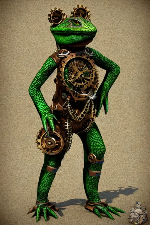 Image similar to green lizard eubeofar with 4 paws, style steampunk, cycle render