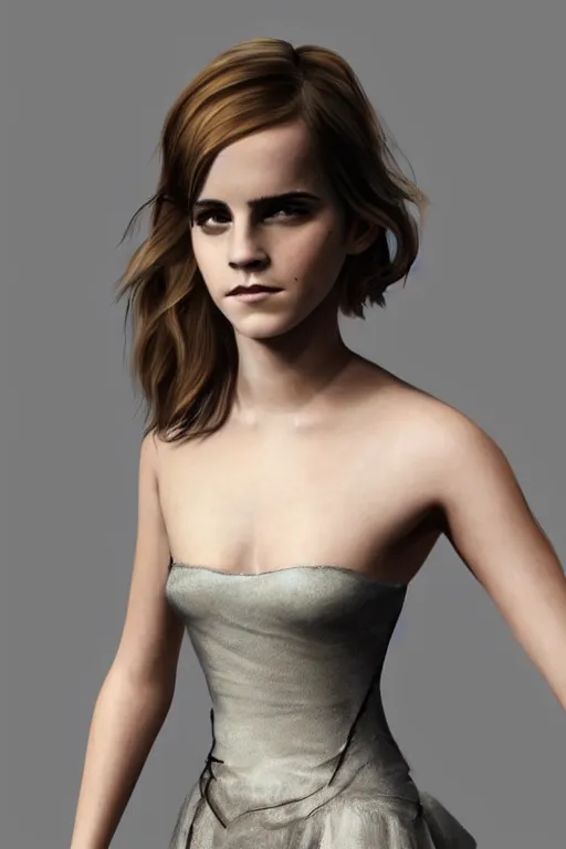 Image similar to emma watson dress decalte, hyper realistic, artstation