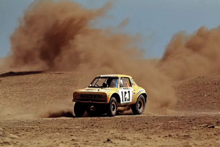 Image similar to 1 9 6 8 dino, mid - 7 0 s dakar rally footage, speed