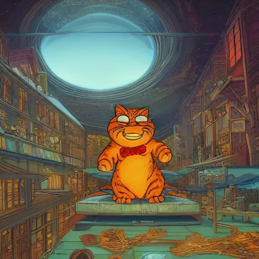 Prompt: the second coming of garfield by dan mumford, yusuke murata, makoto shinkai, ross tran, cosmic, heavenly, god rays, intricate detail, cinematic, 8 k, cel shaded, unreal engine, featured on artstation, pixiv