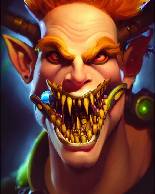 Image similar to junkrat from overwatch, frowning, fantasy, fantasy art, fantasy, colorful, elegant, character portrait, portrait, close up, highly detailed, intricate detail, amazing detail, sharp focus, vintage fantasy art, vintage sci - fi art, radiant light, caustics, by boris vallejo