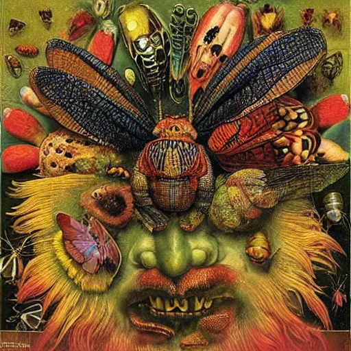 Image similar to album cover, psychedelic, insects, giuseppe arcimboldo