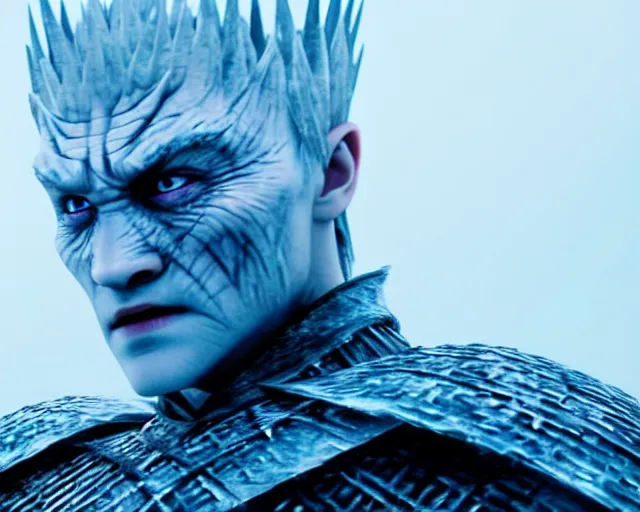 Image similar to clear ice block of justin sun as night king in game of thrones, 4 k, epic, cinematic, focus, movie still, fantasy, extreme detail, atmospheric, dark colour, sharp focus