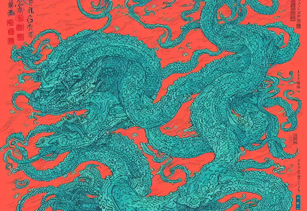 Image similar to Raman noodle sea monster by Feng Zhu and Loish and Laurie Greasley, Victo Ngai, Andreas Rocha, John Harris