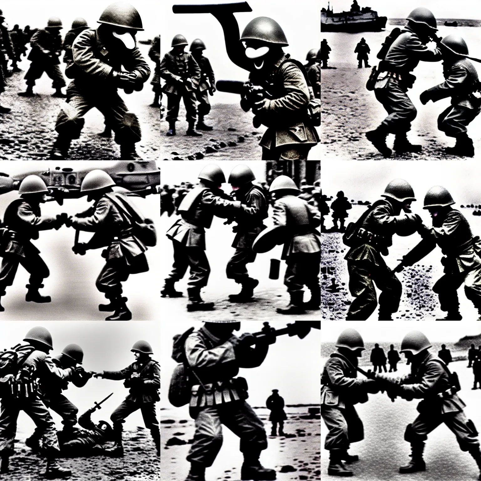 Prompt: elmo fighting during d - day