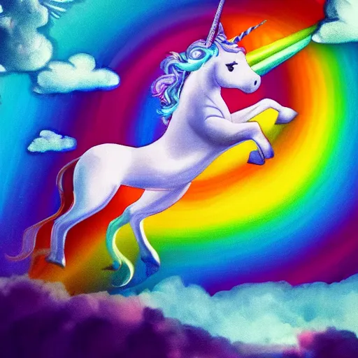 Image similar to unicorn surfing on rainbows, cinematic