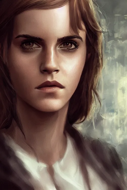 Prompt: a selfie of Emma Watson in the Matrix, fantasy, intricate, young and cute girl, highly detailed, digital painting, artstation, concept art, smooth, sharp focus, illustration