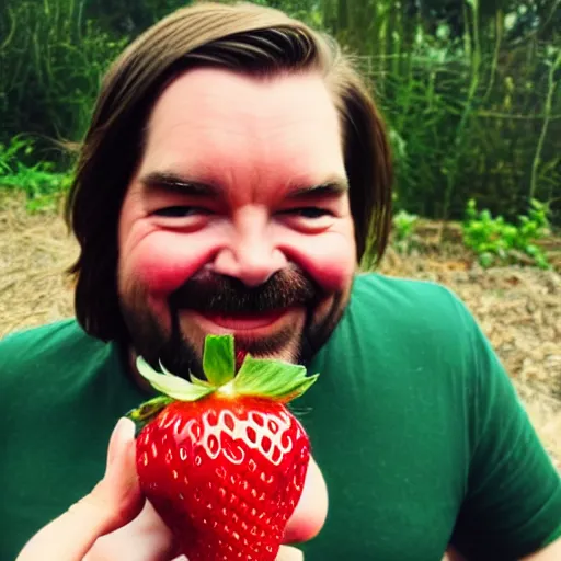 Image similar to matt berry as a strawberry, head of a strawberry, high definition