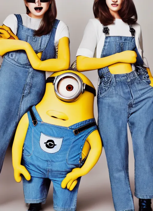 Image similar to minions themed fashion, high quality fashion magazine photo