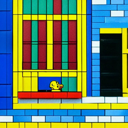 Prompt: rubber duckie eating Lego bricks in the style of Edward hopper