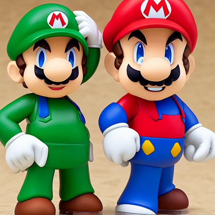 Image similar to Mario and Luigi, An anime Nendoroid of Mario and Luigi, figurine, detailed product photo