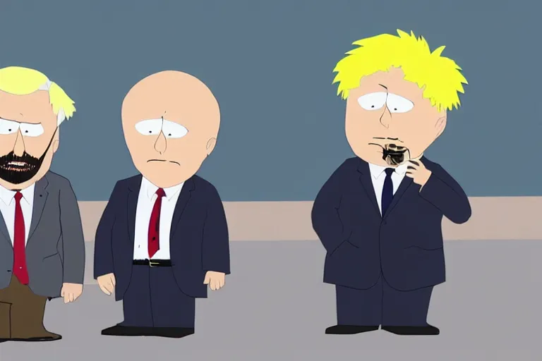 Image similar to still of boris johnson and emmanuel macron on south park