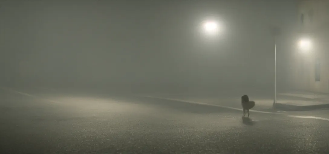 Image similar to a lonely duck under a street light, fog, still from a movie by bong joon - ho