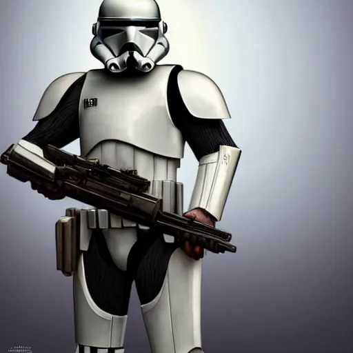 Prompt: full body shot of an imperial stormtrooper in battle position ready to shoot his blaster concept art by Doug Chiang cinematic, realistic painting, high definition, very detailed, extremely high detail, photo realistic, concept art, the Mandalorian concept art style