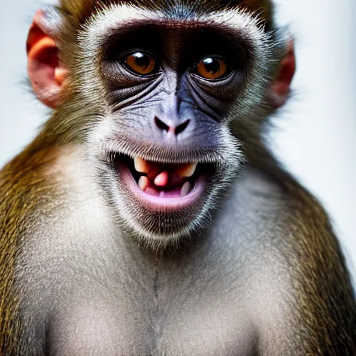 Image similar to high quality portrait of a monkey, studio photograph, photograph, realistic photo, 8k photo, 4k photo, stock photo, high resolution, cinematic shot, high detail