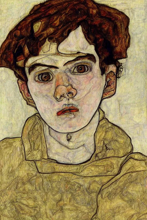 Prompt: drawing portrait of teenager by Egon Schiele