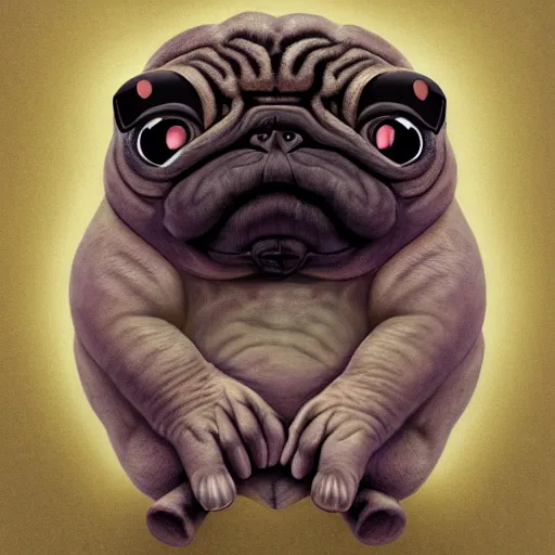 Image similar to A tardigrade with the eyes and mouth of a pug, national geographic-file-photograph, paywall-content, premium-award-winning, trending on artstation