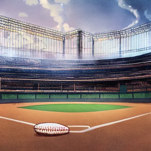 Image similar to baseball tidal wave over baseball park, concept art, by Takumi Park, dreamlike