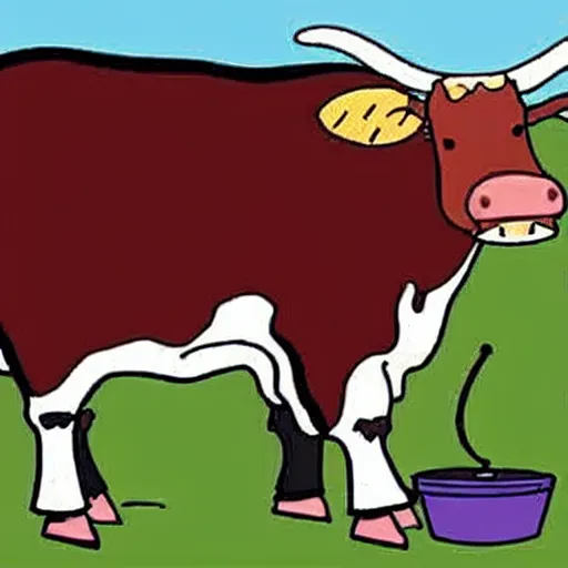 Image similar to a cow points at a bucket, illustrated by gary larson