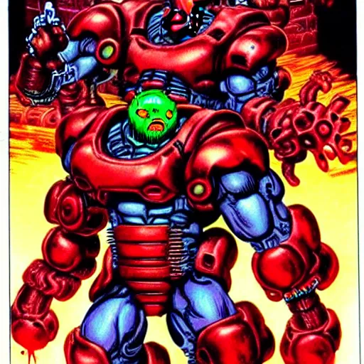 Prompt: doom!! ( 1 9 9 4 ) classic cyberdemon!! horns, chaingun!!!, art by masamune shirow