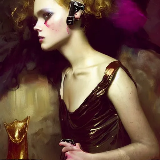 Prompt: a high fashion studio portrait showing effects of social media on teenage girls, iphone, dystopic, lifelike, clones, brainwashed, classroom, sigma 5 5, painting by gaston bussiere, craig mullins, j. c. leyendecker, dior campaign