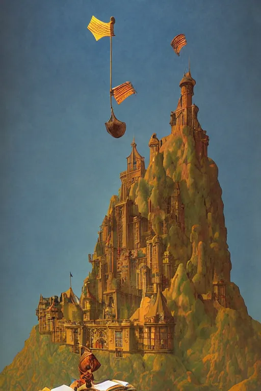 Image similar to a surreal castle made of books, digital painting by maxfield parrish and leyendecker and michael whelan, photorealistic