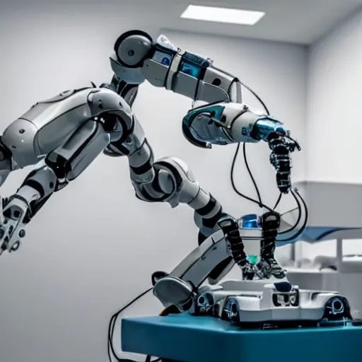 Prompt: robotic arm operating a patient in a hospital