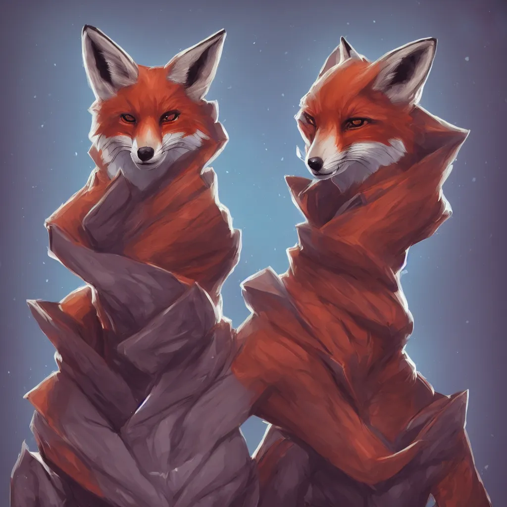 Image similar to a portrait of an anthropomorphic fox wearing a hoodie, symmetrical facial features, symmetrical proportions, league of legends, concept art, illustration, artstation