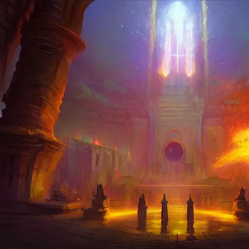 Prompt: a holy temple, yellow light emission, hearthstone art style, epic fantasy style art by Craig Mullins, fantasy epic digital art, epic fantasy card game art by Greg Rutkowski