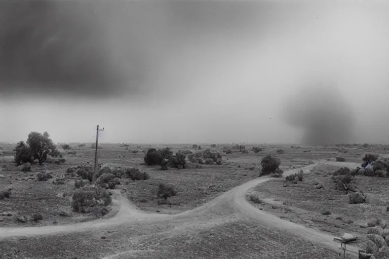 Prompt: ansel adams.. dust bowl incoming dust storm