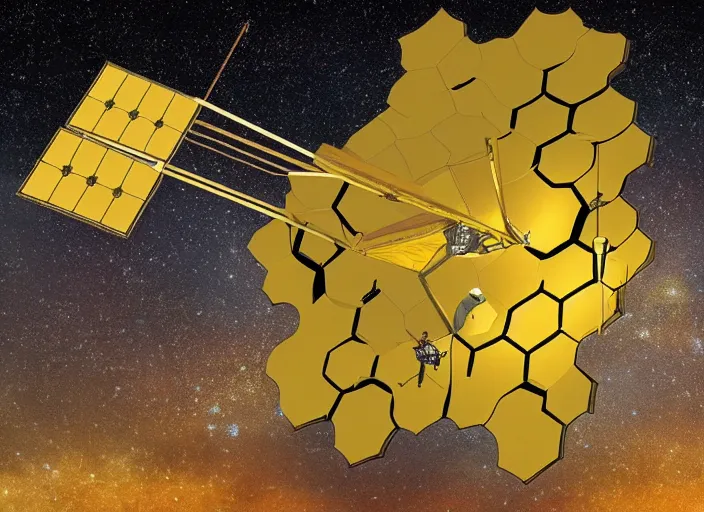 Image similar to the james webb space telescope as illustrated by leonardo da vinci