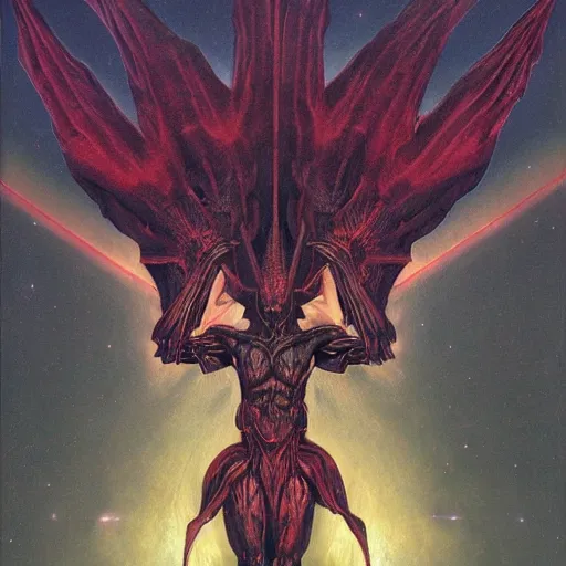 Prompt: colossal lucifer one shining star by wayne barlowe