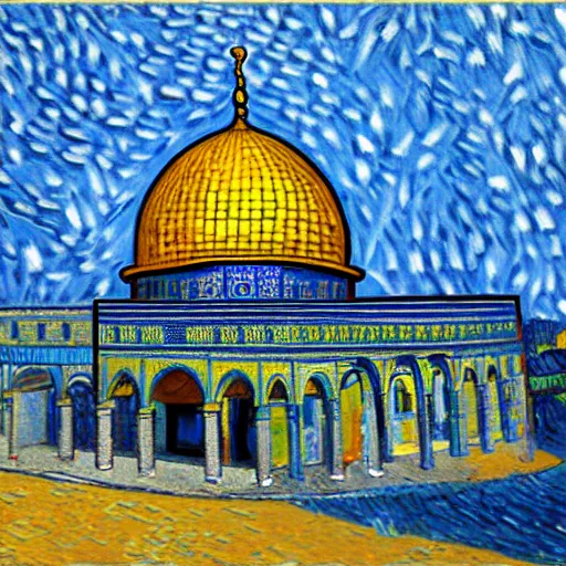 Image similar to dome of the rock, in style of van gogh