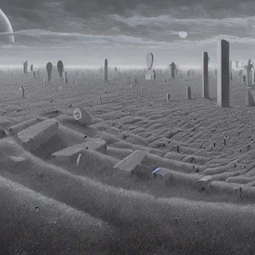 Image similar to a large field of tombstones with ufos invading on the horizon, beksinski, wayne barlowe, very coherent symmetrical artwork, cinematic, hyper realism, high detail, octane render, 8 k