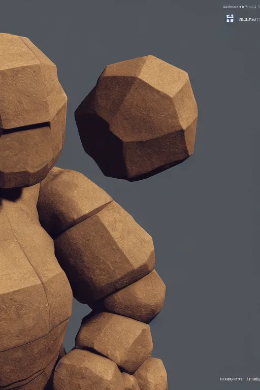 Prompt: a chunky brown rock golem made of hexagonal rocks with broad shoulders and a short thick neck, unreal engine, path tracing