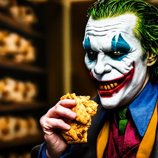 Prompt: The Joker eating a chicken biscuit, 8k