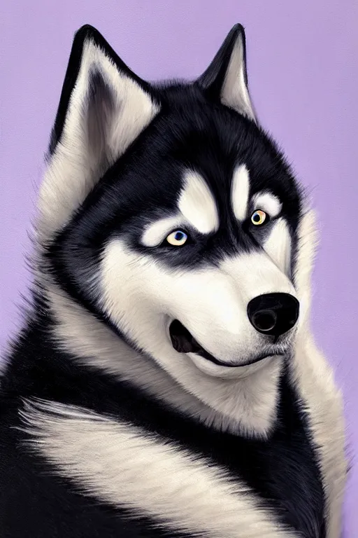 Image similar to a character design of a husky wearing a white vest, portrait painting, furry, humanoid, anthropomorphic, personify, anime