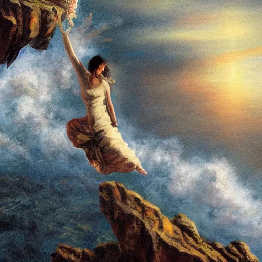 Prompt: falling off the edge of the earth, romanticism artwork